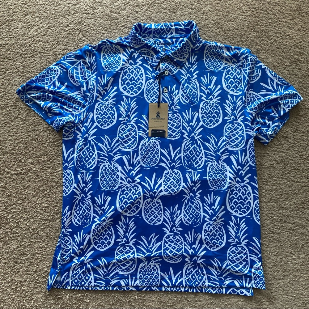 Chubbies Men's‎ The Thigh Napple Performance Polo Shirt-Blue Pineapple-XL-New